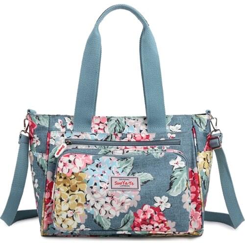 Colorful Floral Printed Tote Bags for Women Large Nylon Cloth Shoulder Bags Womens Youth Fabric Tote Bag Ladies Zipper Handbags