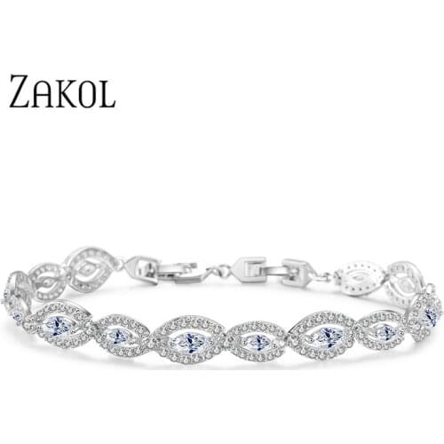 ZAKOL Fashion Clear White Cubic Zirconia Oval Shape Bracelet Bangle For Women Jewelry Gift FSBP2017