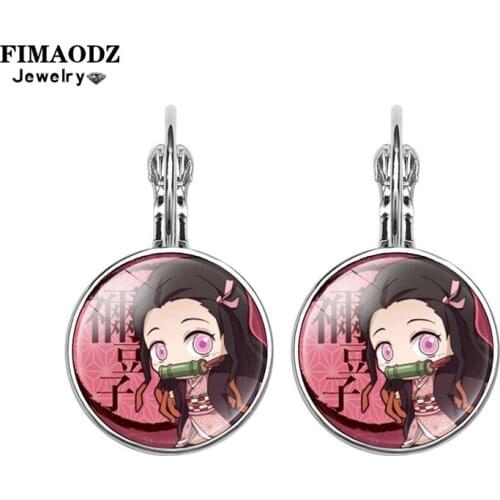 FIMAODZ Demon Slayer Earrings for Women Girl Cartoon Anime Kimetsu No Yaiba Cosplay Figure Photo Glass Earings Fashion Jewelry
