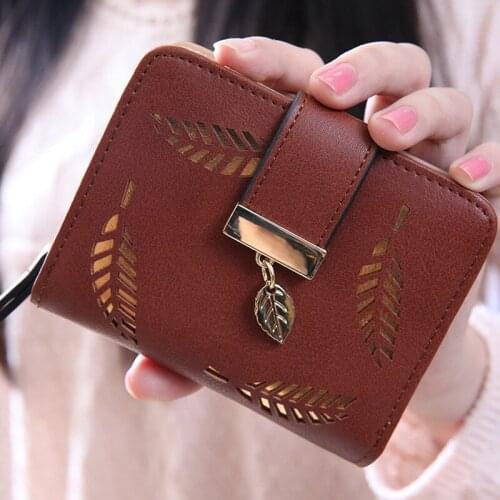 Women Leaf Bifold Wallet Leather Clutch Card Holder Purse Handbag Khaki Mini cute Handbag Pochette Femme #15