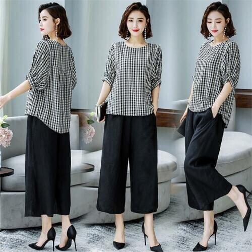 Plaid two piece tracksuit Women Casual Short Top Shirts+ pants 2 piece set women two piece outfits Womens Summer Suit