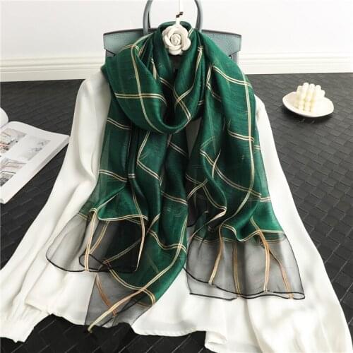 2021 Female Foulard Luxury Plaid Silk Wool Scarf Shawl Wrap Women Thin Hijab Soft Pashmina Long Spring Summer Beach Stoles