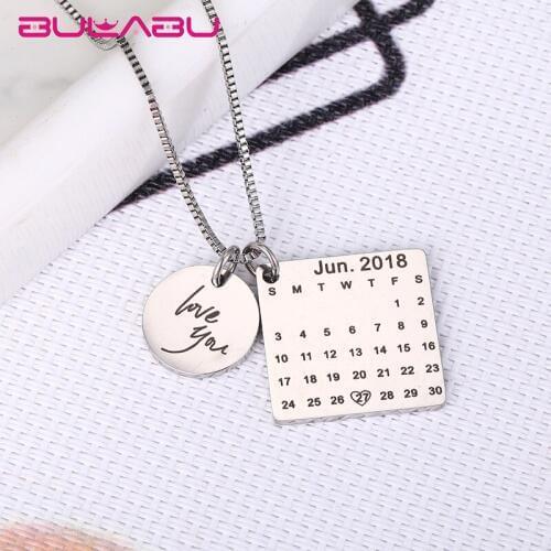 Date Customized Pendant Necklace Calendar Birthday Couple Commemorative Day Stainless Steel Gift Jewelry Accessories erkek kolye