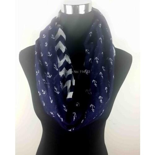 10pcs/lot Navy Anchor and Chevron Print Infinity Cowl Scarf Womens Gift Accessories, Free Shipping