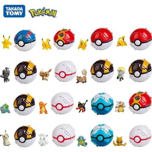 17 Styles Pokemon Anime Figure Pikachu Eevee Vulpix Litten Abra Pet Elf Deformation Ball Pocket Monster Pokeball Toy Model Gifts