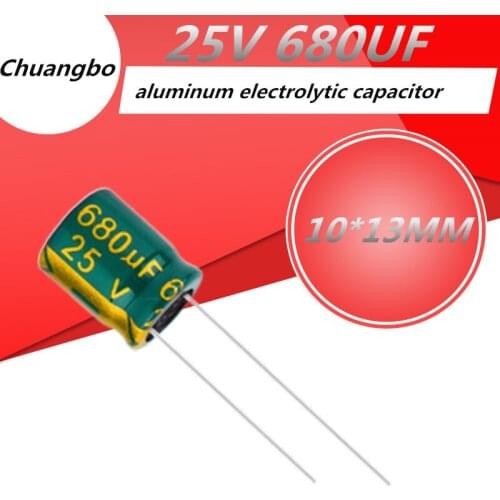 20pcs 680UF 25V 10*13 low ESR/impedance high frequency aluminum electrolytic capacitor size 10*13MM 25V 680UF 20