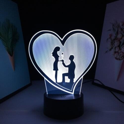 Valentine Series Male And Female Courtship 3D Lamp Black Base Visual Illusion for Home Bedroom Table Decoration Night Light