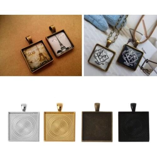 5Pcs 25x25 mm Square Pendant Trays Pendant Blanks Cameo Bezel Cabochon Settings Jewelry Making 2019 Gifts