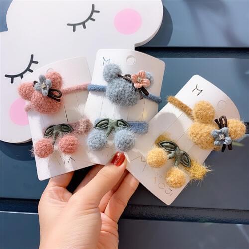 60set/lot 2pcs/set DIY Simple Multi Plush Cartoon Little Bear Hair Clips Hair Bands Hair Styling Tools Accessories HA1401