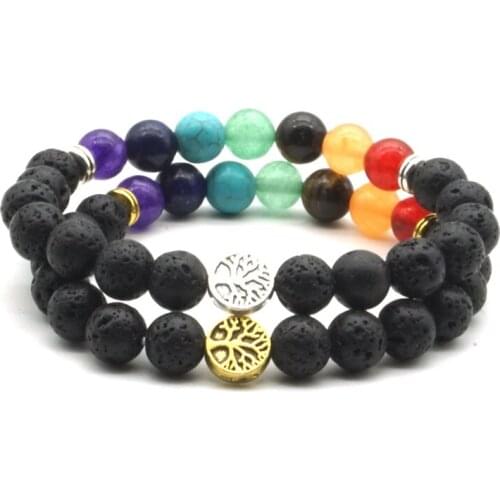 7 Chakras Tree of Life 8mm Black Lava Stone DIY Essential Oil Diffuser Healing Balance Beads Buddha Prayer Bracelet Jewelry