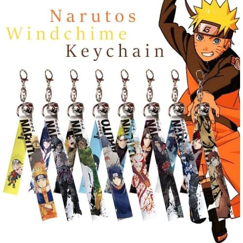 Narutos Windchimes Keychain Metal Keyring Wind Chime School Bag Pendant Phone Accessories Home Decor with Cartoon Printed Ribbon