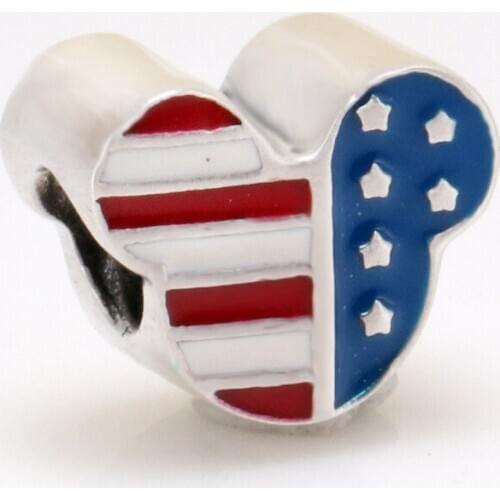 Authentic 925 Sterling Silver American Flag Mickey Beads Fit Original Bracelet Pendant DIY Jewelry Charms Gift