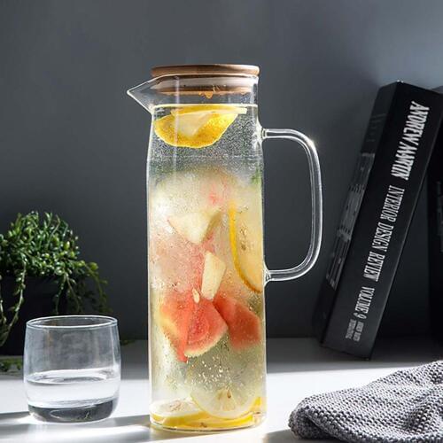High Borosilicate Glass Juice Water Bottle Jug Drinkware Large Capacity Bottles Pot with Lid Water Dispenser Container Cup