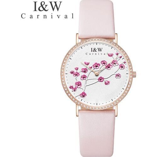 Carnival Waterproof watch women Sapphire stainless stell quartz pink stop watch wristwatch relogio feminine
