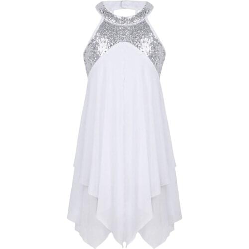 Kids Girls Ballet Dance Dresses Dancewear Sequins Criss Cross Back Leotard Dress for Lyrical Modern Contemporary Performance