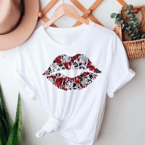 Women Short Sleeve Floral Skull Funny Cute 90s Casual Summer Tshirts Clothes Stylish T Top Lady Print Girl Tee T-Shirt