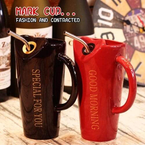 Nordic Creative Ceramic Cup Cute Simple Personality Boys and Girls Breakfast Milk Mark Straw Ceramic Cup Couple Coffee Cup
