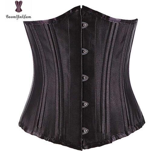 Underbust Push Up Corset Top Quality Satin Bustier 24 Steel Boned Gorset Solid Black Korsett For Women Plus Size 6XL Busk Korset