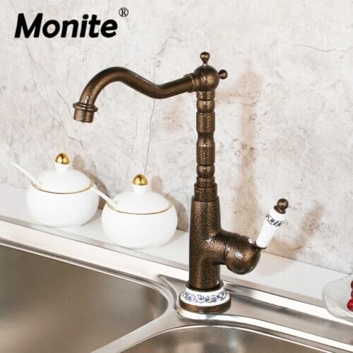 Monite 360 Swivel Roman Bronze Brass Art Bath Decor Water Waterfall Vessel Countertop Bathroom Basin Faucet Sink Mixer Tap