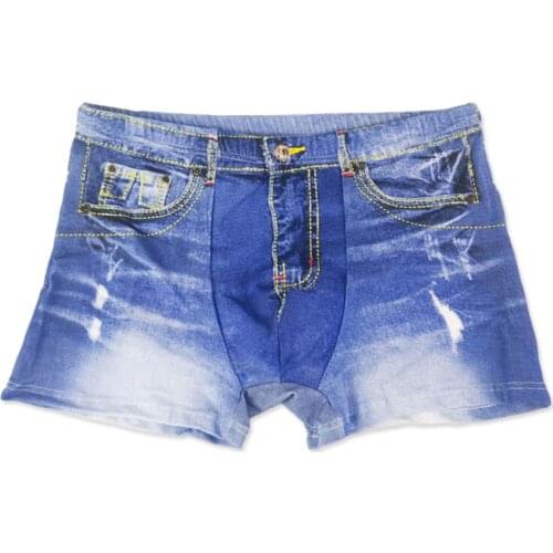 Men Denim Underwear 3D Sexy Boxers Jeans Shorts Classic Print Boxers Cotton Breathable Mens U Convex Pouch Underpants