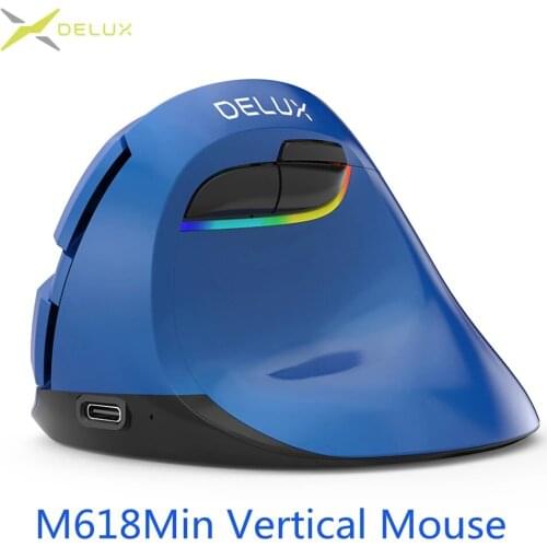 Delux M618 Mini 4.0 Bluetooth 2.4GHz 4 Gear DPI RGB Rechargeable Silent click Mice Wireless Vertical Mouse Ergonomic Mouse