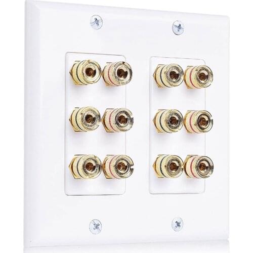 Double Gang Speaker Wall Plate (Banana Plug Wall Plate) with Binding Post for 6 Speakers