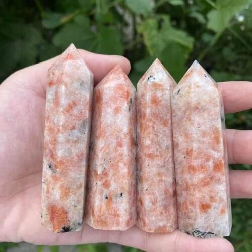 Natural beautiful golden sun stone crystal column, natural healing crystal furniture decoration