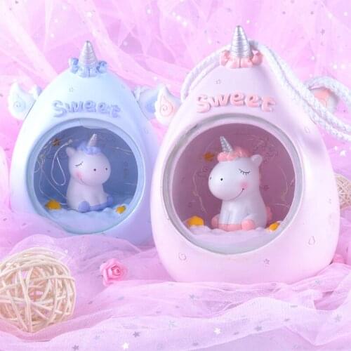 Vogliovoi Night Light Cartoon Unicorn Resin Ornaments With Rope For Children Kid Bedside Reading Table Decoration