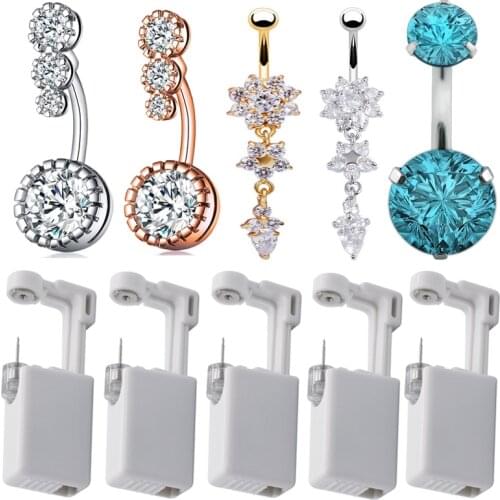 Disposable Sterile Ear Navel Belly Piercing Unit Cartilage Tragus Helix Gun NO PAIN Piercer Tool Machine Kit Stud Body Jewelry