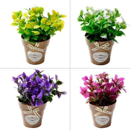Plastic fake flowers with vase bonsai Artificial flowers set primrose for home Garden farmhouse art decoration mini silk flower