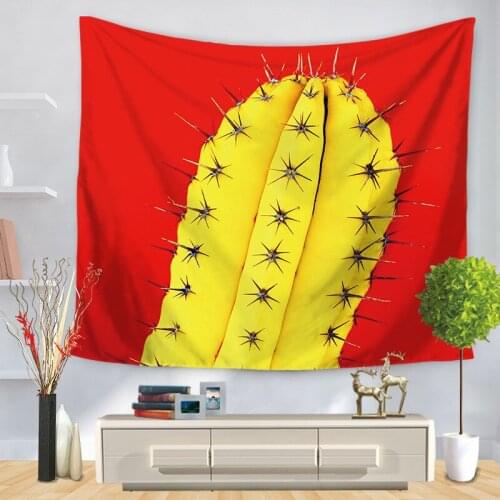 Plant Tapestry Bohemia Yellow Cactus Red Backdrop for Livingroom Photography Wall Decor