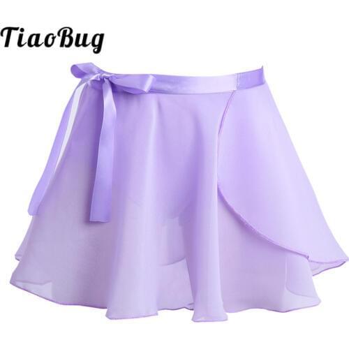 TiaoBug Kids Teens Dance Basic Classic Chiffon Mini Wrap Skirt with Tie Waist Children Girls Gymnastics Ballet Tutu Dance Skirt
