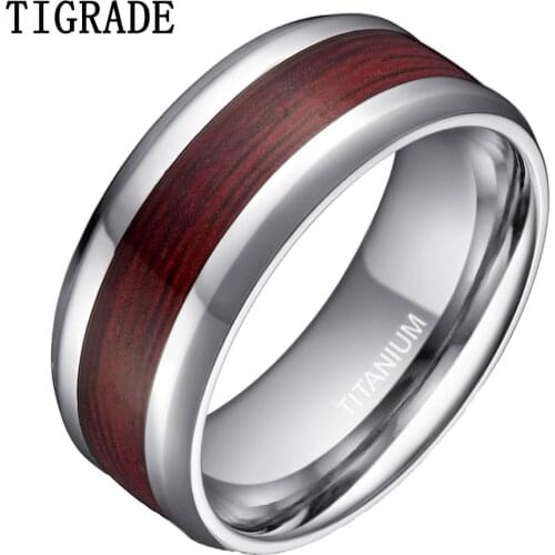 Tigarde 8mm Wooden Titanium Ring Men Women Wood Inlay Fashion Jewelry Male Wedding Rings Engagement Band