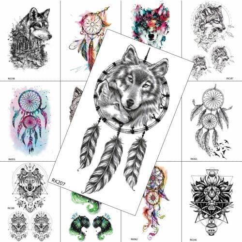 Dreamcatcher Black Coyote Fake Temporary Tattoos Sticker For Men Realistic Waterproof Tattoo Decal Body Art Shoulder Arm Tatoos