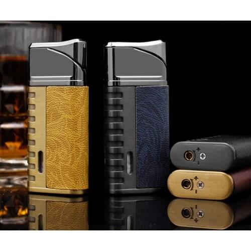 Cool Metal windproof cigarette lighter direct Jet powerful blue turbo torch flame butane Inflatable gas smoking igniter men gift