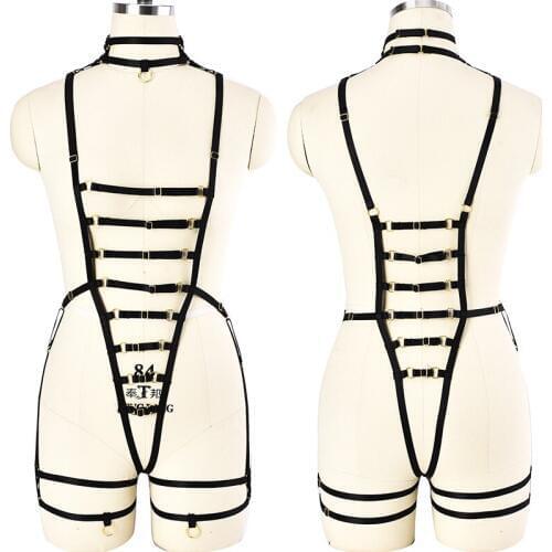 Women Black Punk Body Harness Bdsm Bondage Harness Set Elastic Adjust Pastel Goth Fetish Lingerie wedding garter belt suit