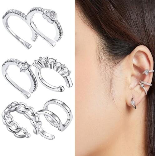 Bisaer New 925 Sterling Silver Simple Ear Clip Stud Earrings Wedding Zircon Earrings For Women Trendy Jewelry ECE1022