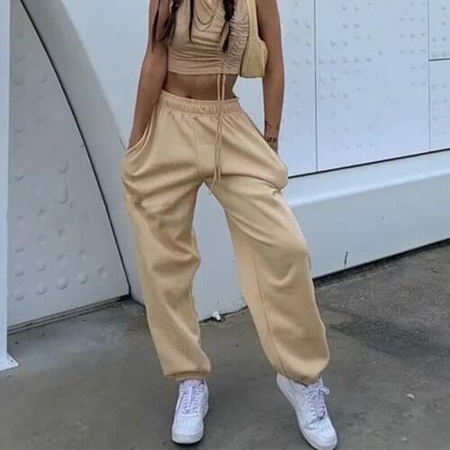 TVVOVVIN High Street harem pants Women Casual Sweatpants Winter Simple Solid Color Elastic Waist Loose Tie Feet Trouser FRTK