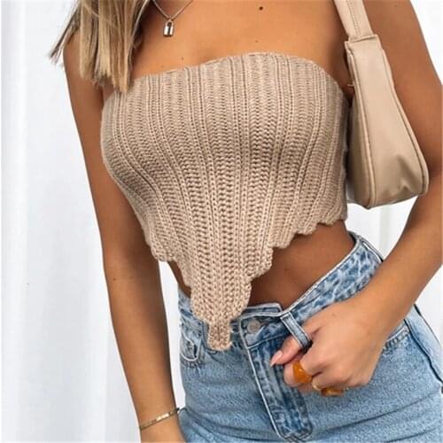 2021 New Fashion Strapless Knitted Vest Crop Tops Women Sexy Backless Summer Off Shoulder Cropped Feminino Tube Top Streetwear