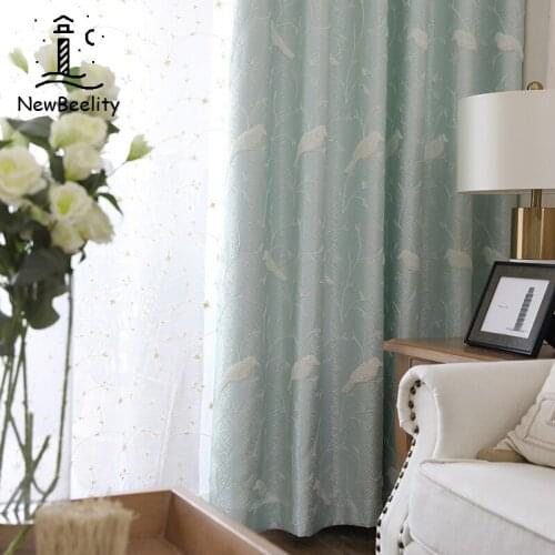 2021 Cationic Curtains for Living Room White Silk Jacquard Velvet Bird Embroidery Curtain Finished Custom Shading Dining Bedroom