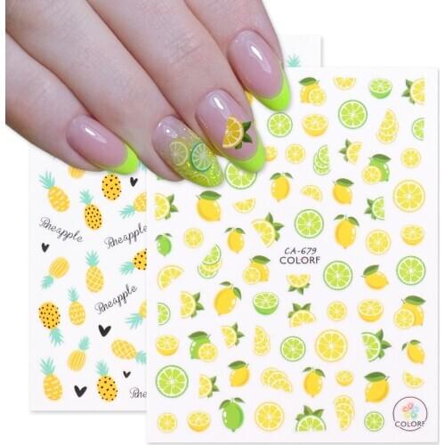 3D Lemon Pineapple Nail Art Yellow Stickers Nail Decals Winter Adhesive Colorful Fruit Papaya Manicure Slider Foil CHCA675-681
