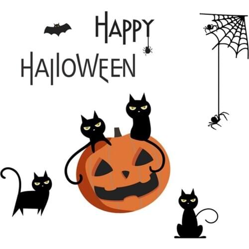40*60cm Halloween Wall Sticker Pumpkin Bat Black Cat Wall Stickers DIY Home Decor Mural Wall Decals Halloween Party Supplies