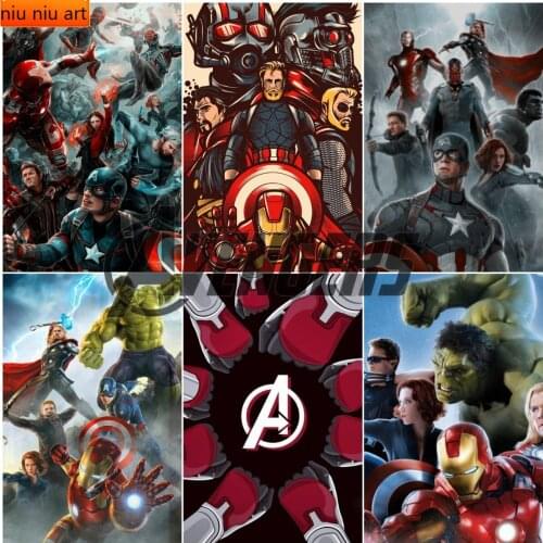5D Round Diamond Painting Full Drill Marvel Avengers Poster Iron Man Hulk Cross Stitch Handmade Resin Diy Home Decor Gift