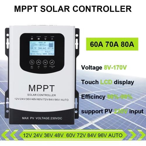 12V 24V 48V 60V 72V 96V Automatic Identification 60A 70A 80A LCD Display Universal Photovoltaic Charging MPPT Solar Controller
