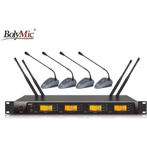 Bolymic Professional Four Channels UHF PLL Wireless Gooseneck Conference Microphone Microfone System