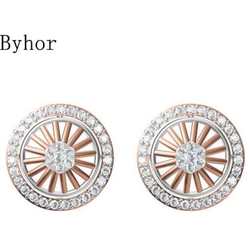 Byhor Solid 14K White/Yellow+White/Rose+White Gold 0.728ct H/SI Natural Diamonds Fine Jewelry Wedding Round stud earrings Cерьги