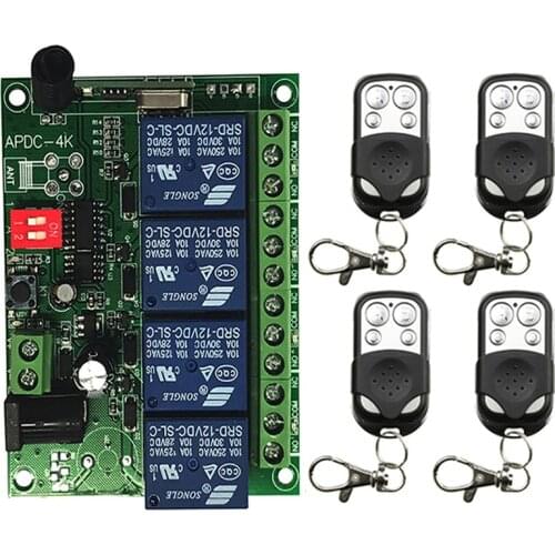DC12V 24V 4CH 4Wireless RF Remote Control Light Switch Relay Output Radio Receiver Module+Transmitter garage door opener