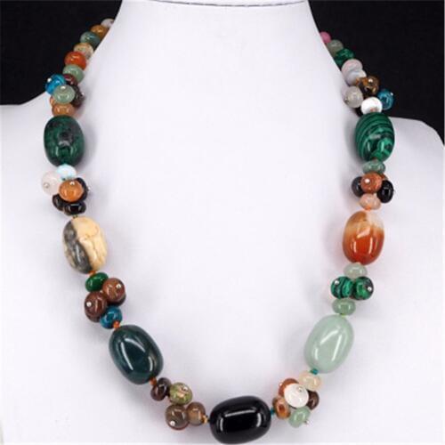 Druzy Natural Crystal Semi-precious Stone Necklace Womens Colorful Necklace Jewelry Round Beads String Energy Necklace