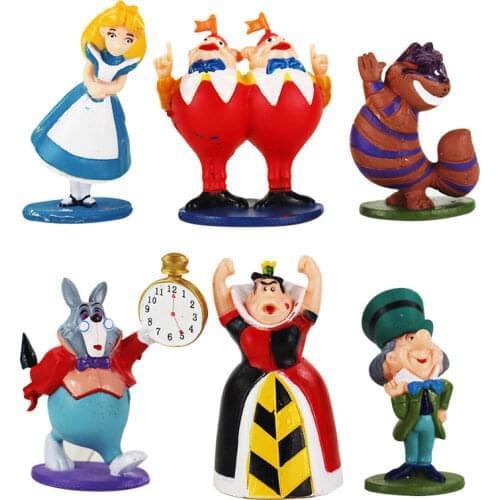 5-6cm 6pcs/Lot Alice in Wonderland Figures Mad Hatter Cheshire Cat White Rabbit Red Queen of Hearts Tweedle Dee Dum Model Toys