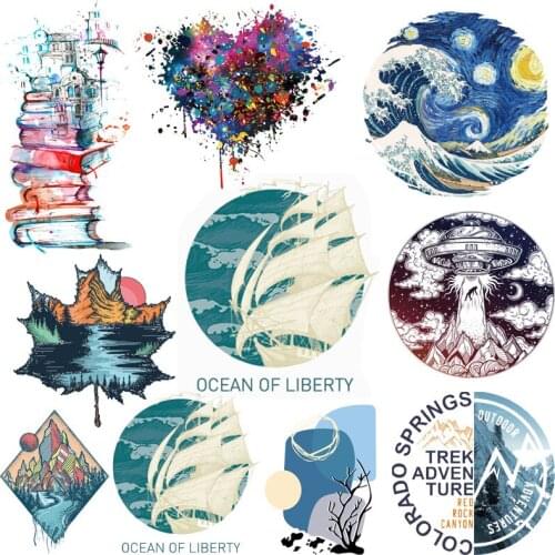 Mountain Travel Thermal Heat Vinyl Transfer For Clothing Iron On Colorful Transfers For Clothes Appliques For Washable T-shirt